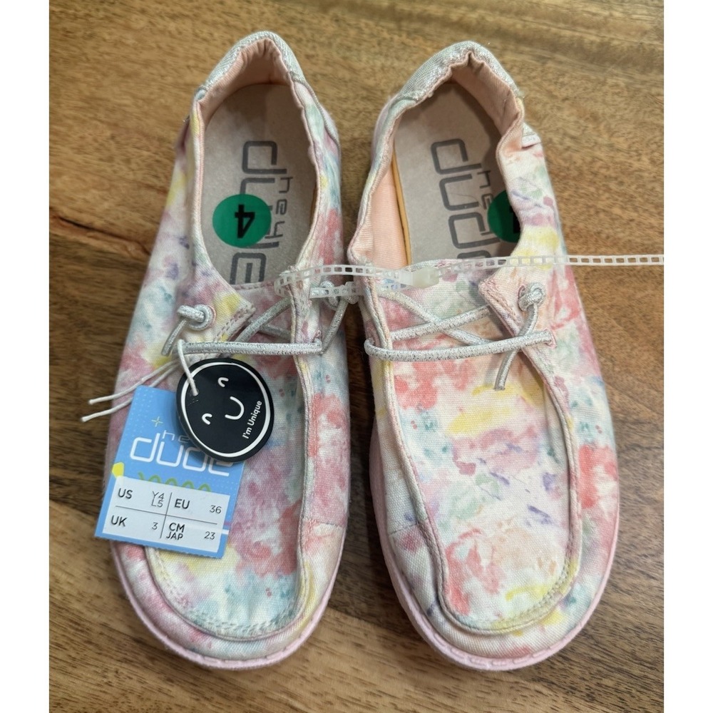 HEY DUDE Wendy Pink Taffy Dye Slip On Shoes Youth Girls Size 4 New NWT